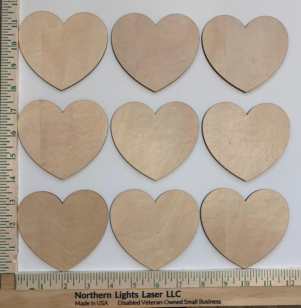 Heart Shapes- Wood blanks - Laser Cut - Valentine's Day Decor - DYI - Birch -Made in USA - Northern Lights Laser LLC