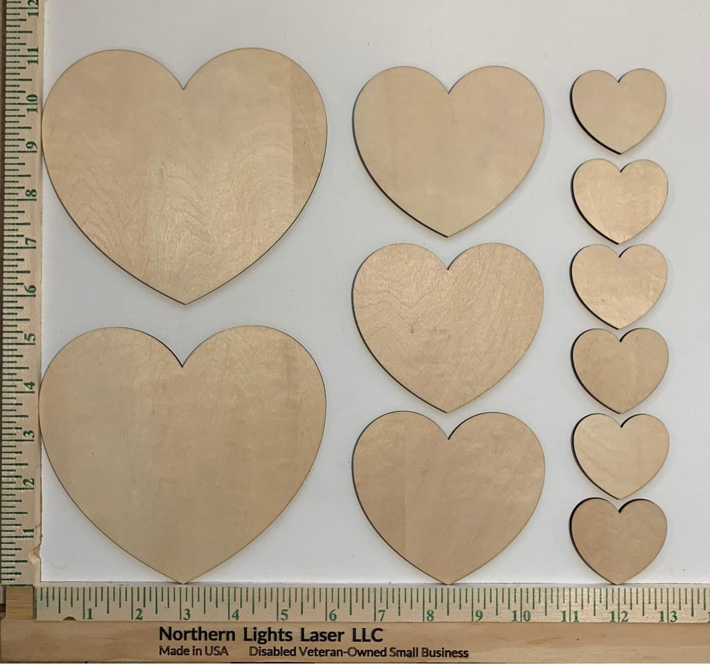 Heart Shapes- Wood blanks - Laser Cut - Valentine's Day Decor - DYI - Birch -Made in USA - Northern Lights Laser LLC
