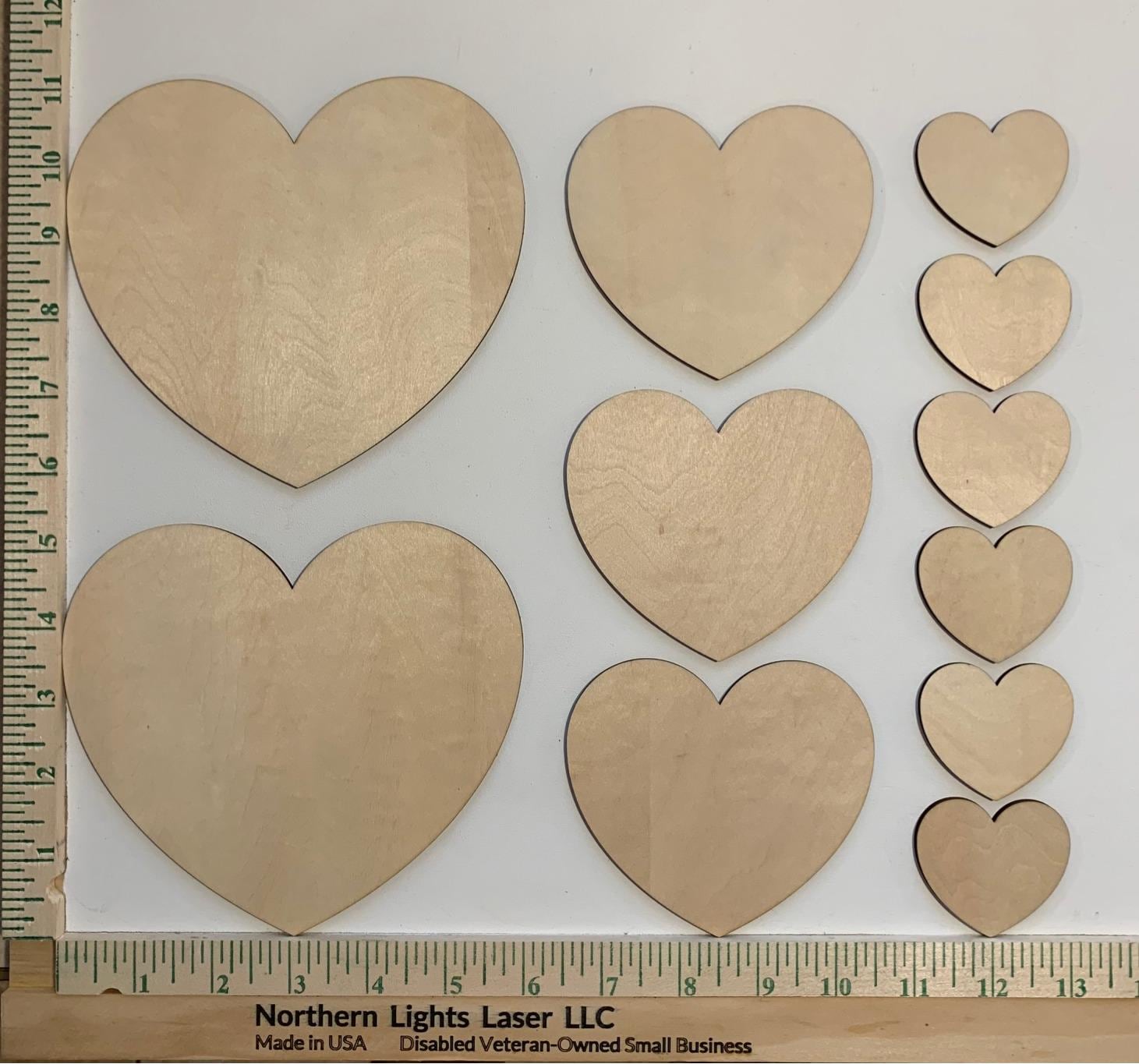 Heart Shapes- Wood blanks - Laser Cut - Valentine's Day Decor - DYI - Birch -Made in USA - Northern Lights Laser LLC
