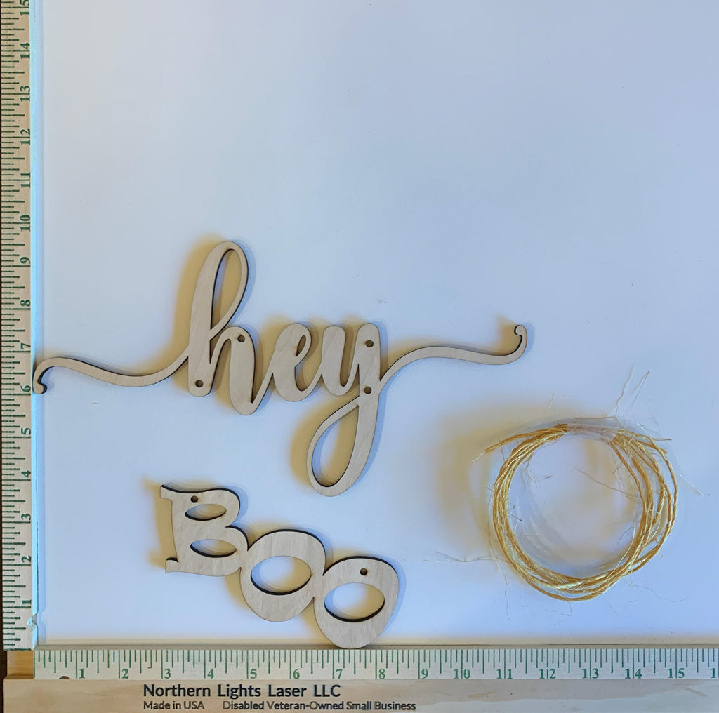 Hey Boo DIY Wood Sign Kit - Laser Cut - Halloween Decor | Paintable Birch Blanks | Made in USA | Northern Lights Laser LLC