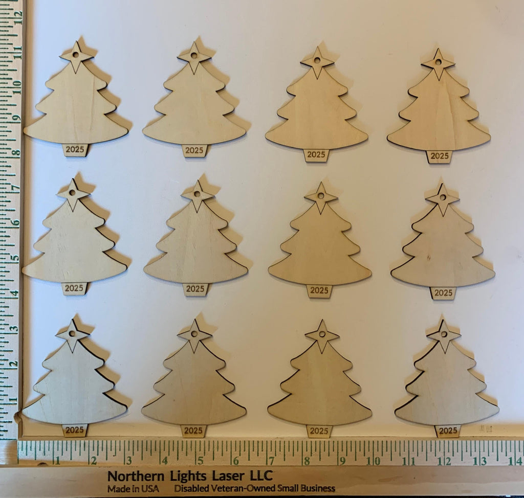 Christmas Tree Wood Blanks | Set of (12) - 1/8 inch Birch Paintable Craft | Laser Cut | Made in USA | Northern Lights Laser LLC