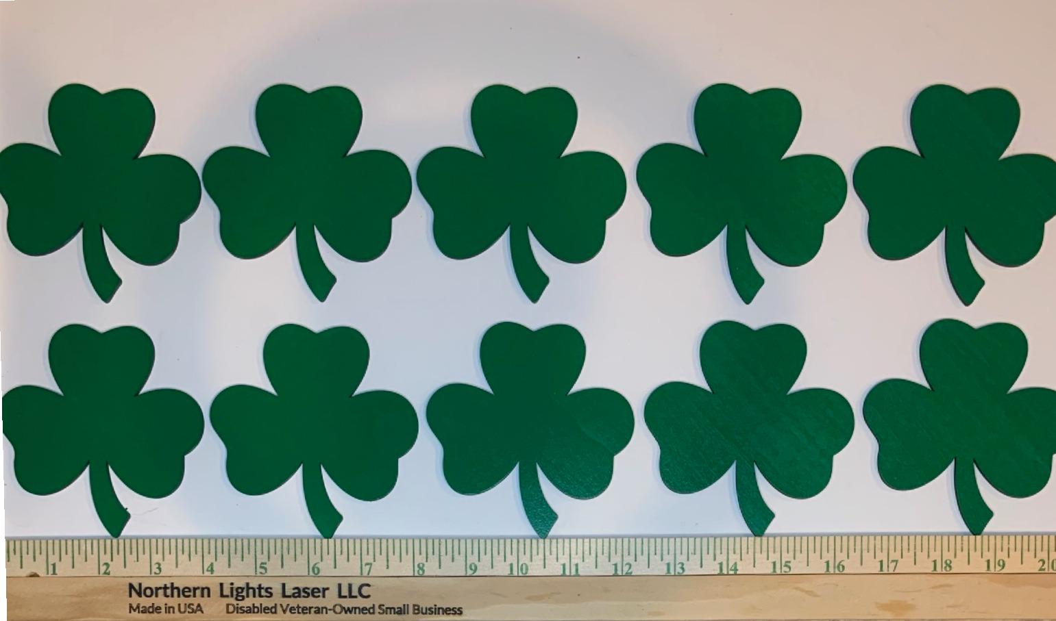 Painted Wooden Shamrocks - 10 Pack - 4 Inch St. Patrick's Day Decor - Green Wood Clover Cutouts -  Northern Lights Laser LLC