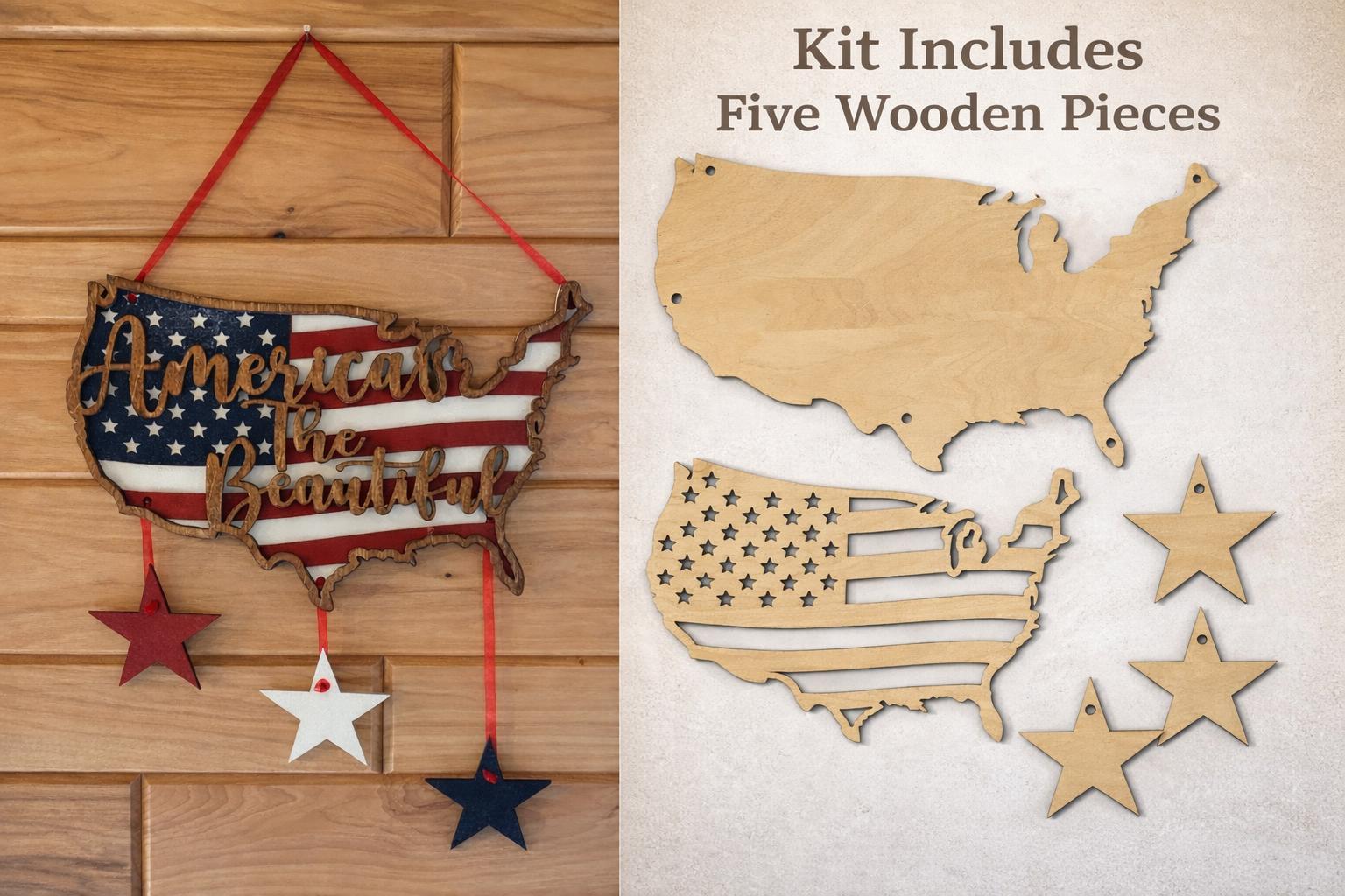 USA Wood Craft Kit - Paintable Patriotic Decor - 4th of July DIY Set