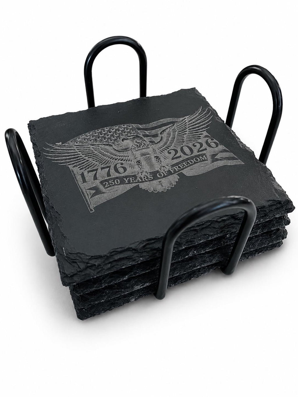 America 250 Slate Coaster Set with Caddy | Patriotic Drink Coasters | USA 250th Anniversary Decor | Patriotic Barware | Set of 4
