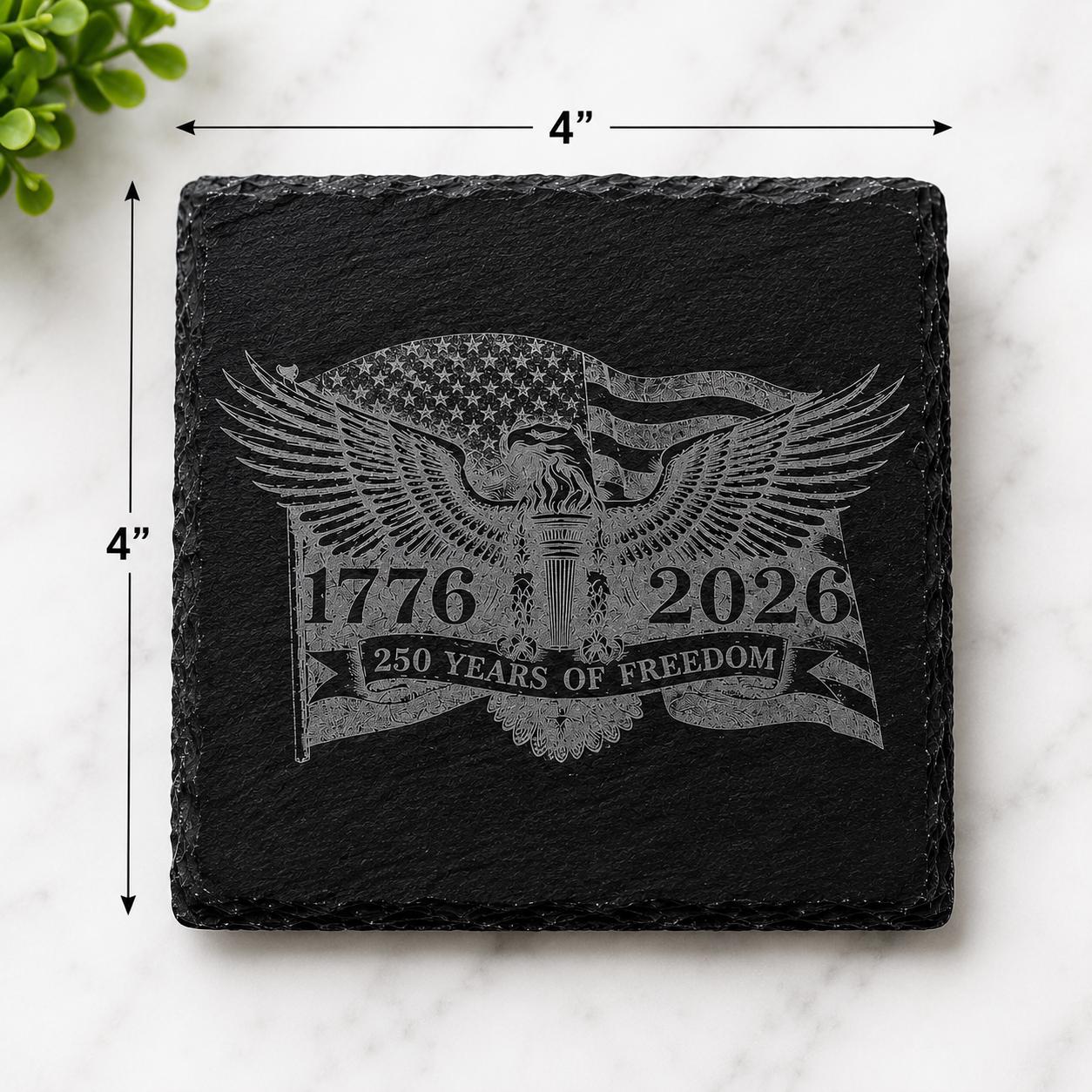 America 250 Slate Coaster Set with Caddy | Patriotic Drink Coasters | USA 250th Anniversary Decor | Patriotic Barware | Set of 4