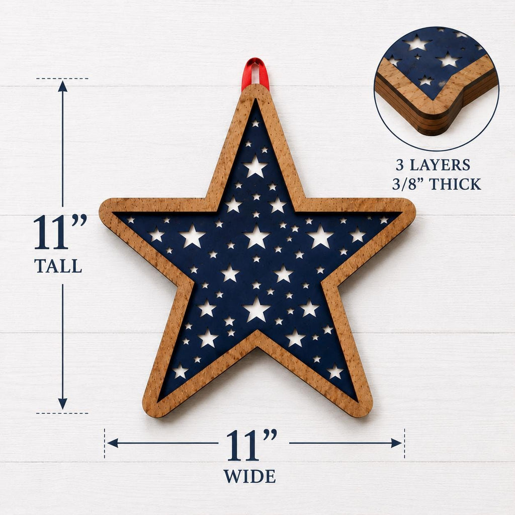 Stars & Stripes Wooden Wall Decor Set | Set of 3 | Layered Americana Stars | Hanging Wall Decor | Rustic Farmhouse Fourth of July Decor