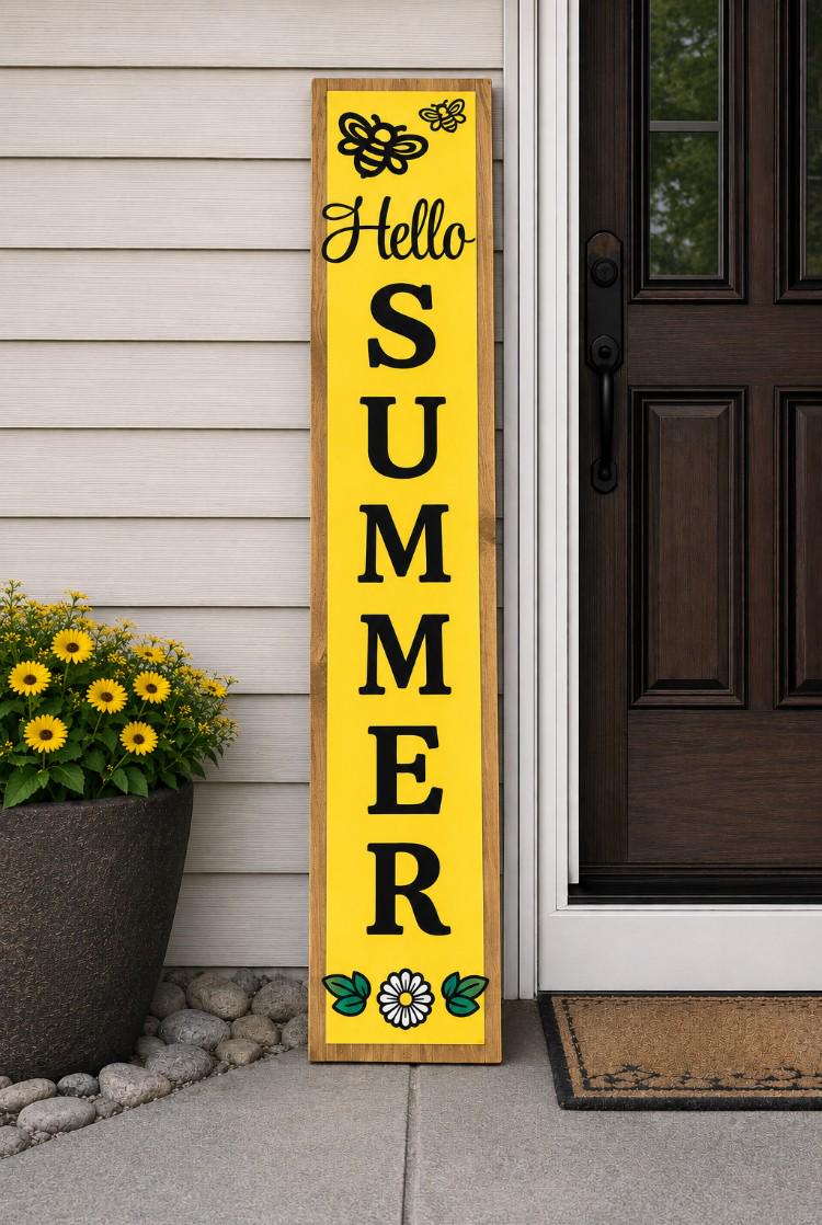 DIY Hello Summer Porch Leaner Kit | Wooden Paint Kit | Layered Door Sign | Farmhouse Porch Decor | Unfinished Wood Craft